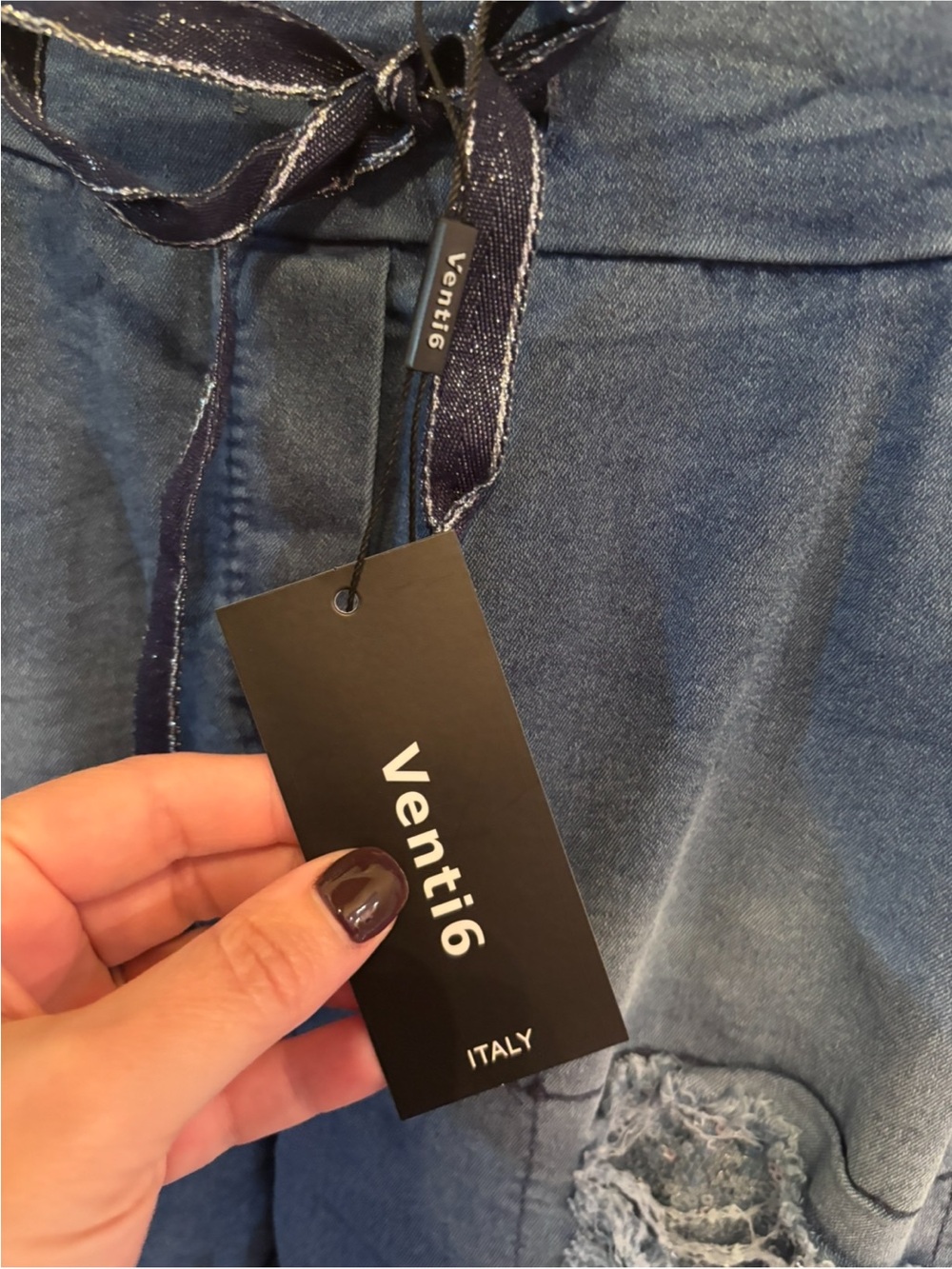 Venti6 Blue Distressed Boyfriend Jeans with Drawstring Waist - Picture 3 of 6